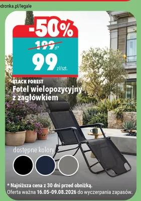 Fotel wielopozycyjny z zagłówkiem BLACK FOREST promocja w Biedronka Home