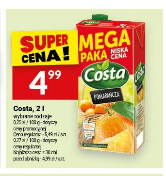 Napój Costa pomarańcza 2l promocja w Twój Market