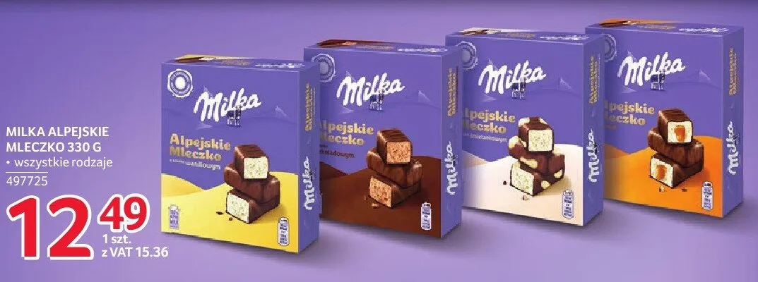 Czekolada Milka Alpejskie mleczko różne rodzaje 330 g promocja w Selgros