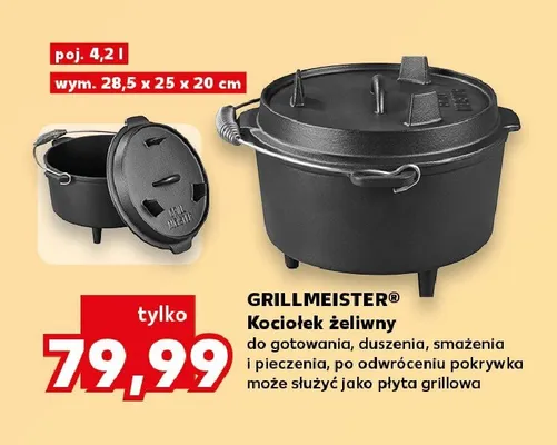 Kociołek żeliwny GRILLMEISTER 4,2l 28,5x25x20cm promocja w Kaufland