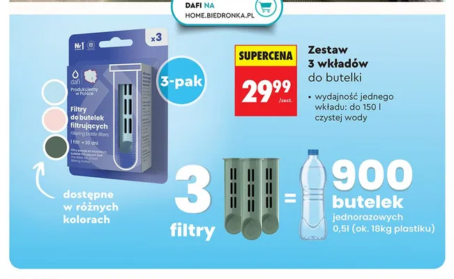 Zestaw wkładów filtrujących do butelki Dafi 3-pak promocja w Biedronka