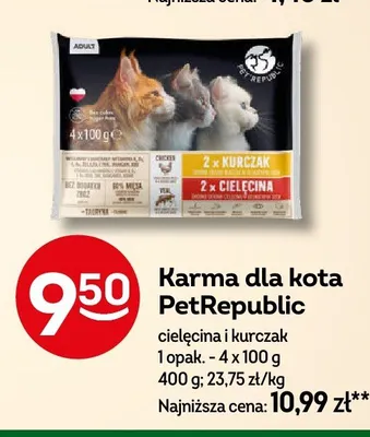 Karma dla kota PetRepublic cielęcina i kurczak 4-pak 100 g promocja w Żabka