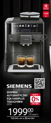 Ekspres automatyczny EQ6 S400Plus TE654319RW Siemens promocja w Selgros