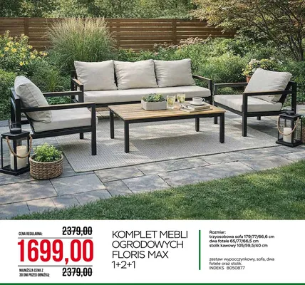 Komplet mebli ogrodowych FLORIS MAX 1+2+1 promocja w Abra Meble