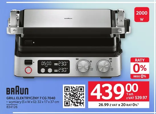 Grill elektryczny 7 Cg 7040 Braun promocja w Selgros