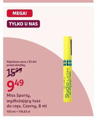 Wydłużający tusz do rzęs Miss Sporty Czarny promocja w Rossmann