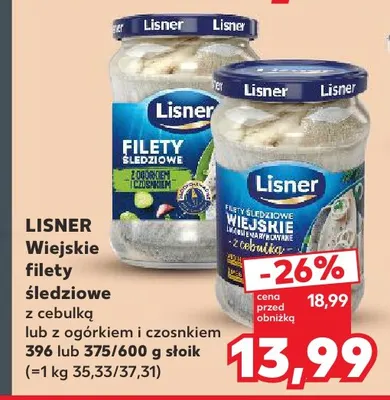 Wiejskie filety śledziowe z ogórkiem i czosnkiem Lisner promocja w Kaufland