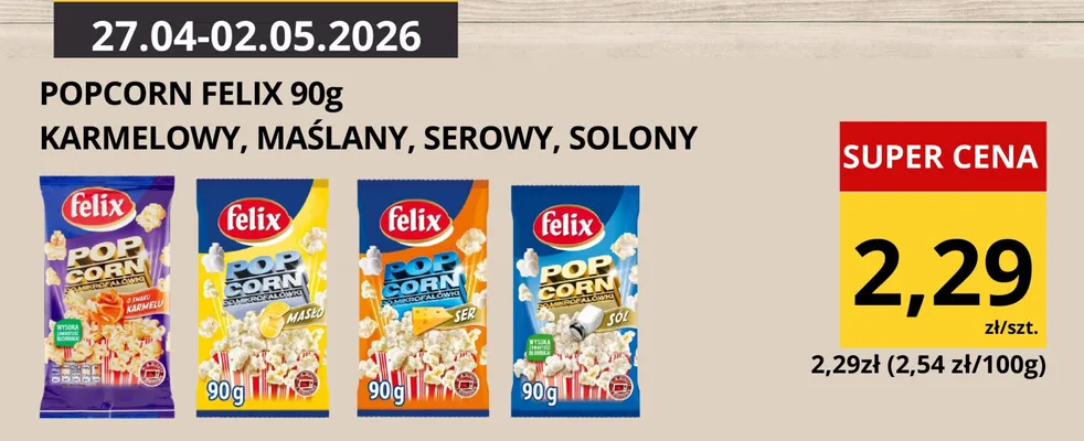 Popcorn Felix karmelowy promocja w Supeco