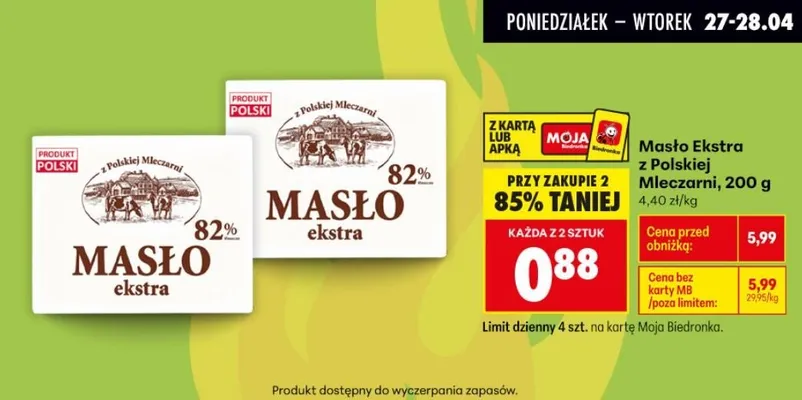 Masło Ekstra z Polskiej Mleczarni promocja w Biedronka