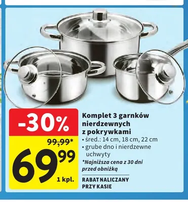 Komplet 3 garnków nierdzewnych z pokrywkami promocja w Intermarche