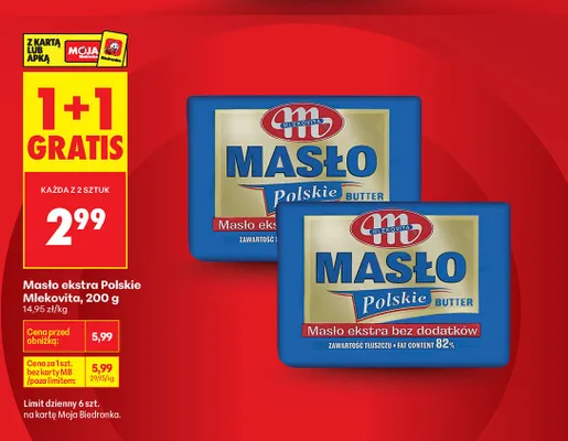 Masło ekstra bez dodatków Polskie Mlekovita promocja w Biedronka