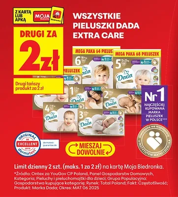 Wszystkie pieluszki Extra Care DRUGIE ZA 2 ZŁ promocja w Biedronka