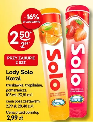 Lody Solo Koral truskawka, tropikalne, pomarańcza promocja w Żabka