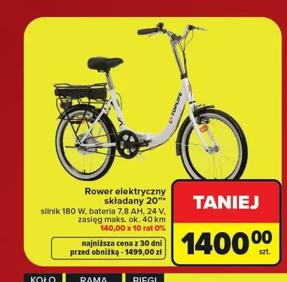Rower elektryczny składany Toplife 20" promocja w Carrefour