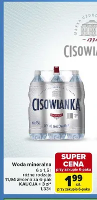 Woda mineralna CISOWIANKA 6-pak 1,5l promocja w Carrefour