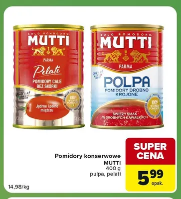 Pomidory konserwowe pulpa Mutti promocja w Carrefour Express