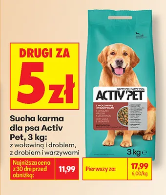 Sucha karma dla psa Activ'Pet z wołowiną i drobiem promocja w Biedronka