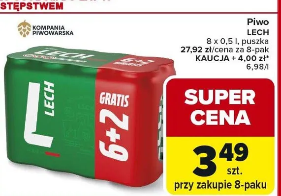 Piwo Lech 8x0,5l puszka promocja w Carrefour