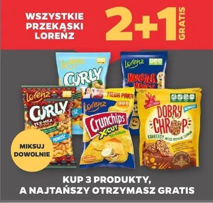 Przekąski Lorenz wszystkie 2+1 promocja w Netto
