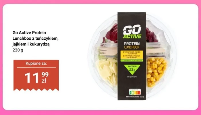 Danie gotowe Lunchbox z tuńczykiem jajkiem i kukurydzą Go Active Protein promocja w Biedronka