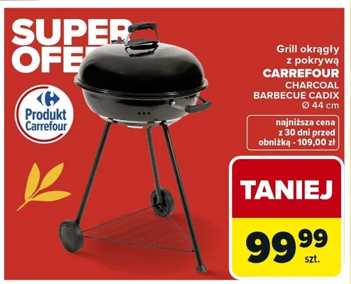 Grill okrągły z pokrywą Carrefour Charcoal Barbecue Cadix promocja w Carrefour