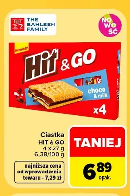 Ciastka Hit & Go choco & milk 4-pak promocja w Carrefour