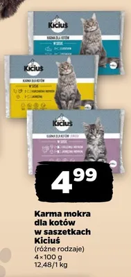 Karma mokra dla kotów w saszetkach Kiciuś w sosie z łososiem i pstrągiem promocja w Netto