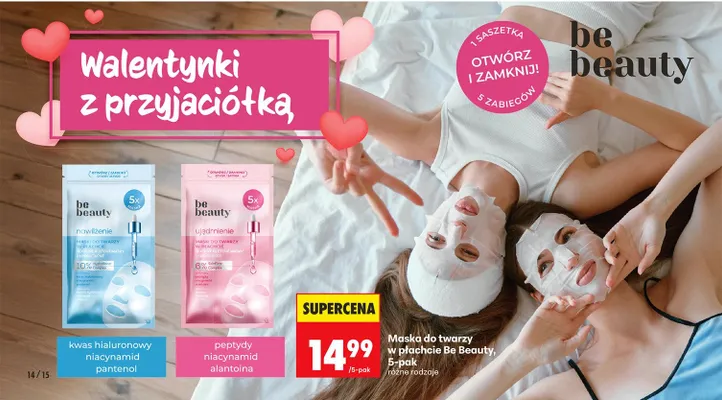 Maska do twarzy w płachcie 5-pak, różne rodzaje promocja w Biedronka