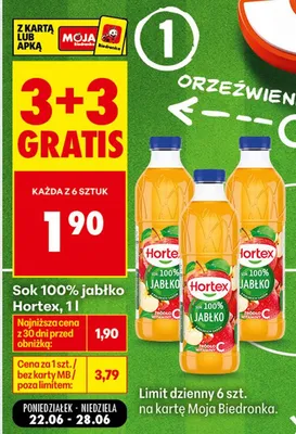 Sok 100% jabłko Hortex promocja w Biedronka
