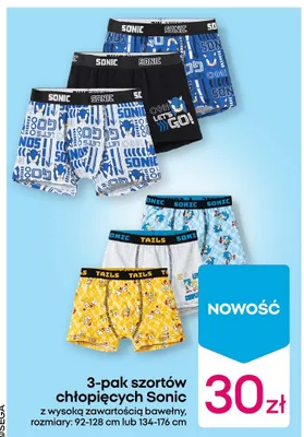 3-pak szortów chłopięcych Sonic z wysoką zawartością bawełny promocja w Pepco