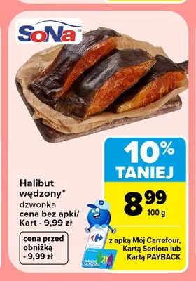Halibut wędzony dzwonka SoNa promocja w Carrefour Market
