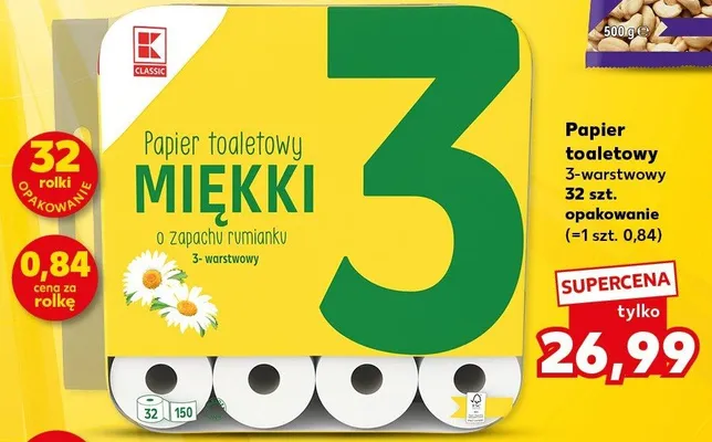 Papier toaletowy miękki o zapachu rumianku 3-warstwowy 32 szt. promocja w Kaufland