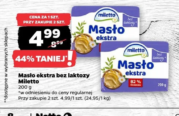 Masło ekstra bez laktozy Miletto promocja w Netto