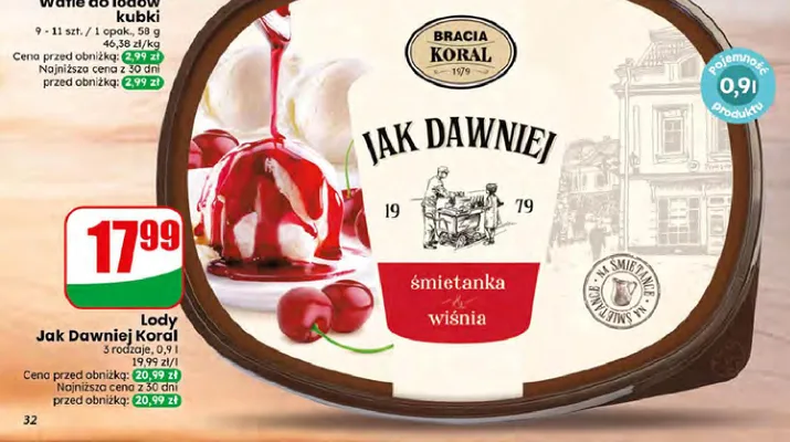 Lody śmietanka wiśnia Bracia Koral Jak Dawniej promocja w Dino