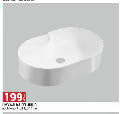 Umywalka nablatowa Feludius 60x14,5x40cm promocja w Merkury Market