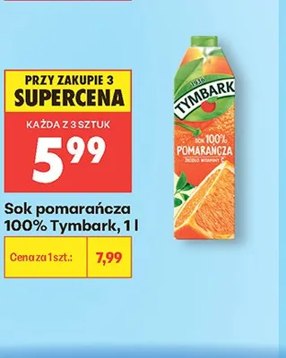 Sok pomarańcza 100% Tymbark promocja w Biedronka