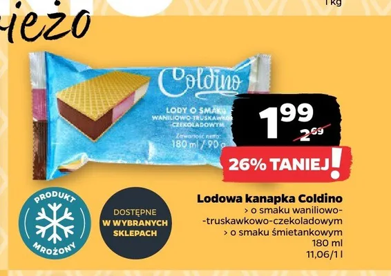 Lodowa kanapka Coldino o smaku śmietankowym promocja w Netto