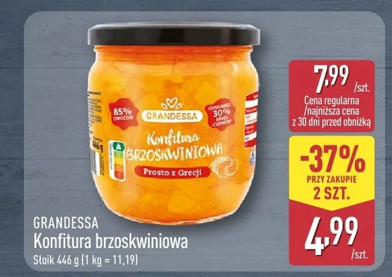 Konfitura brzoskwiniowa Grandessa promocja w Aldi