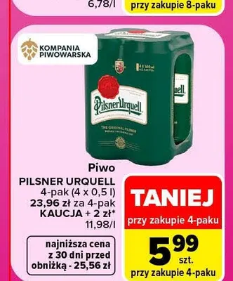Piwo Pilsner Urquell 4-pak promocja w Carrefour Market