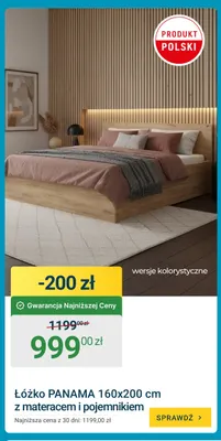 Łóżko Panama 160x200 cm z materacem i pojemnikiem promocja w ERLI