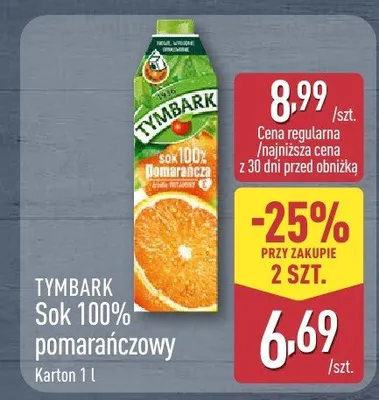 Sok 100% pomarańczowy promocja w Aldi