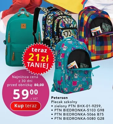 Plecak szkolny Peterson PTN BIEDRONKA-5103 G98 promocja w Poczta Polska