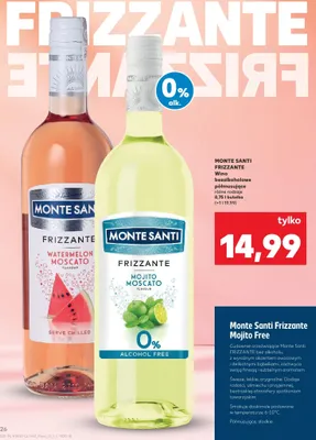 Wino bezalkoholowe półmusujące Monte Santi Frizzante Watermelon Moscato promocja w Kaufland
