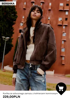 Kurtka ze sztucznego zamszu z kołnierzem kominowym Bershka promocja w Bershka