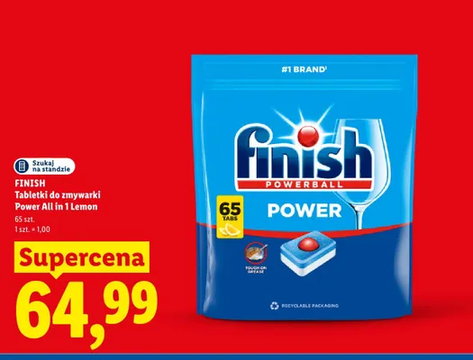 Tabletki do zmywarki Finish Power All in 1 Lemon promocja w Lidl