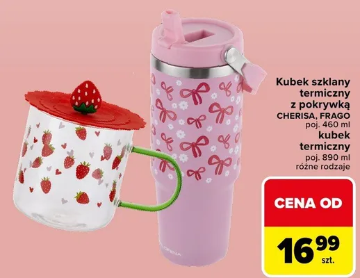 Kubek szklany termiczny z pokrywką Cherisa, Frago promocja w Carrefour