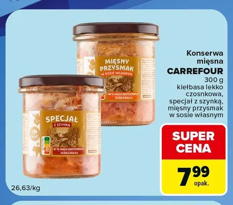 Konserwa mięsna Carrefour mięsny przysmak w sosie własnym promocja w Carrefour Market