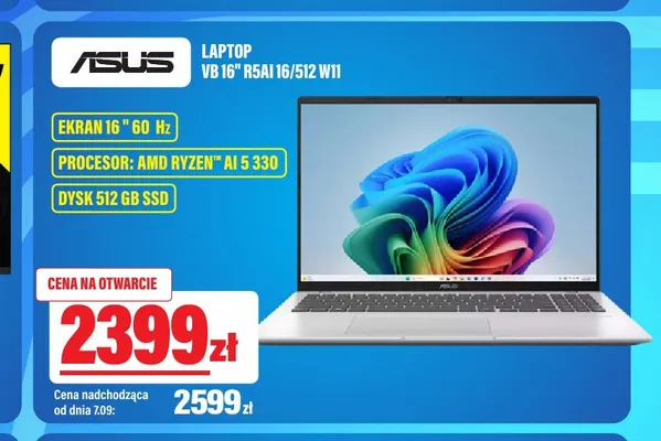 Laptop Asus Vb 16" R5AI 16/512 W11 promocja w RTV EURO AGD