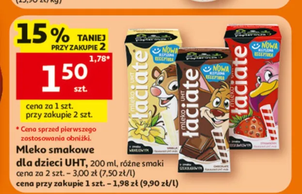Mleko smakowe dla dzieci UHT Łaciate promocja w Auchan