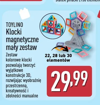 Klocki magnetyczne mały zestaw 30 elementów Toylino promocja w Aldi